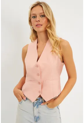 Kadın Pudra Keten Astarlı Yelek TW60046