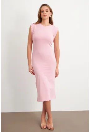 Kadın Pudra Kolsuz Basic Midi Elbise FLU7109