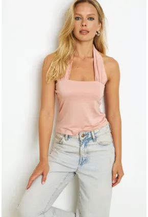 Kadın Pudra Sırtı Açık Bluz EY2819