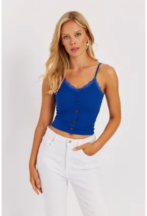 Kadın Saks Askılı Dantelli Bluz MK03-90