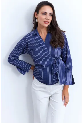 Kadın Saks Bağlamalı Gömlek KED171
