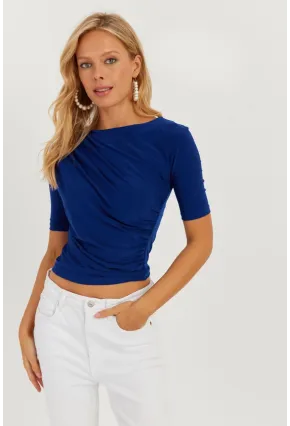 Kadın Saks Büzgülü Bluz YZ623