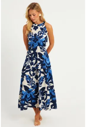 Kadın Saks Desenli Midi Elbise YZ1107