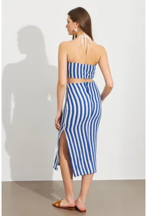 Kadın Saks Etekli Triko Takım ROP108