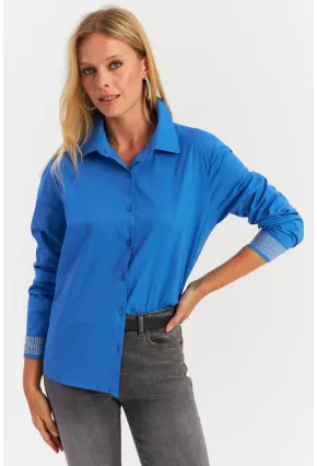 Kadın Saks Manşeti Taşlı Gömlek ZER415