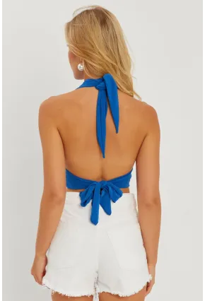 Kadın Saks Multi Bağlamalı Crop Bluz LPP1280