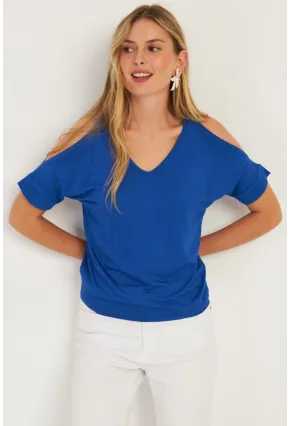 Kadın Saks Omuzları Açık Bluz BR1329