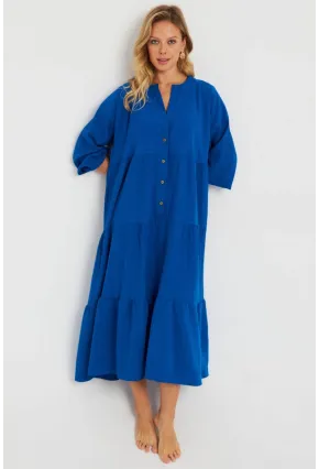 Kadın Saks Salaş Midi Elbise MQ982