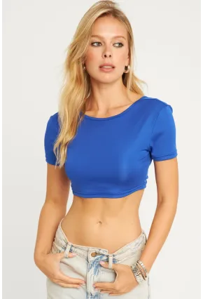 Kadın Saks Sırtı Açık Crop Bluz CG358