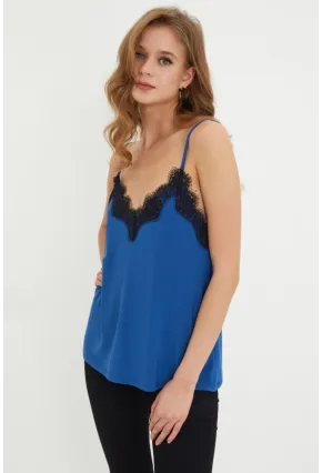 Kadın Saks-Siyah Dantelli Atlet LPP5008