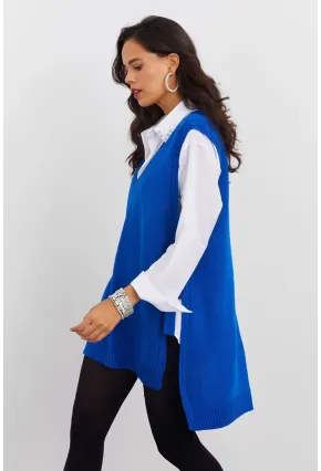 Kadın Saks Triko Süveter YV103