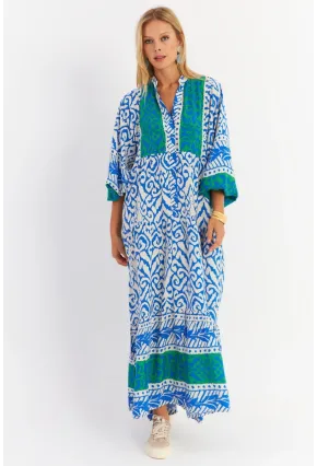 Kadın Saks-Yeşil Volanlı Maxi Elbise MALO11