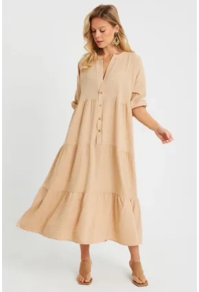 Kadın Salaş Midi Elbise Camel Q982