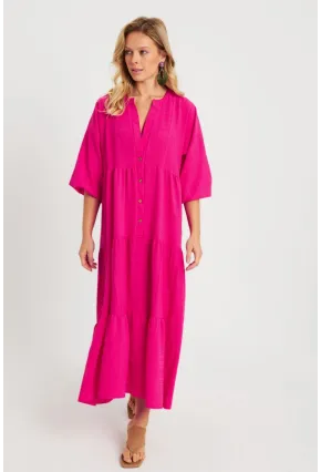 Kadın Salaş Midi Elbise Fuşya Q982