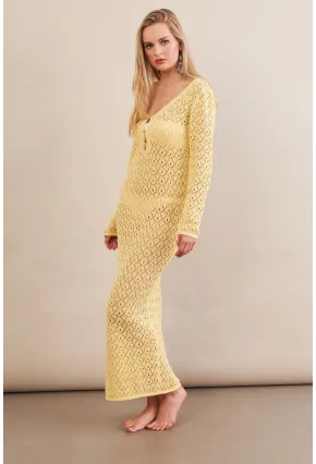 Kadın Sarı Aksesuarlı Triko Plaj Elbisesi KZ3237-90