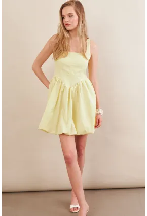 Kadın Sarı Askılı Mini Balon Elbise ERL105
