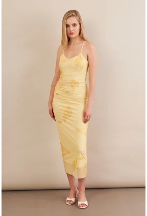 Kadın Sarı Astarlı Midi Tül Elbise MRS130