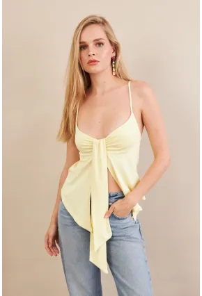 Kadın Sarı Büzgülü Asimetrik Bluz ZH172
