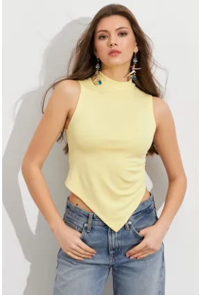 Kadın Sarı Büzgülü Asimetrik Bluz ZH340