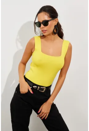 Kadın Sarı Kare Yaka Triko Bluz YV87