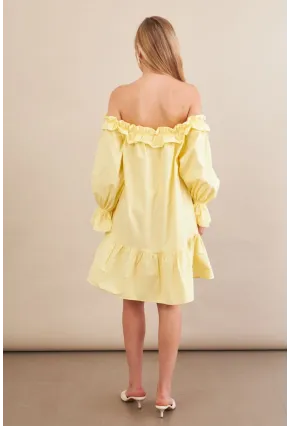 Kadın Sarı Madonna Yaka Midi Elbise PSG1012