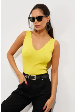 Kadın Sarı Merdiven Yaka Triko Bluz YV83