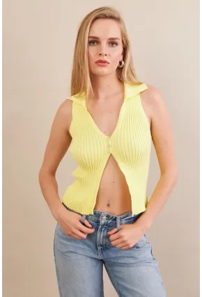 Kadın Sarı Polo Yaka Yumoş Yelek ZH050