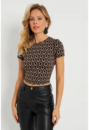 Kadın Sırt Dekolteli Crop Bluz Kahverengi AYD271