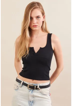 Kadın Siyah Agraflı Kısa Bluz ZH167