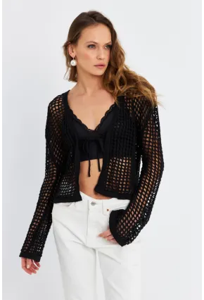 Kadın Siyah Ajurlu İspanyol Kol Hırka DS200-90