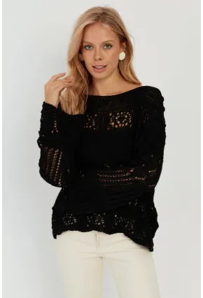 Kadın Siyah Ajurlu Triko Bluz YZ620