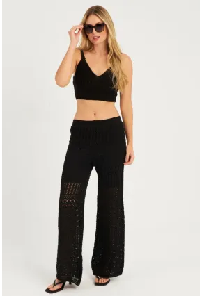 Kadın Siyah Ajurlu Triko Pantolon YZ3062