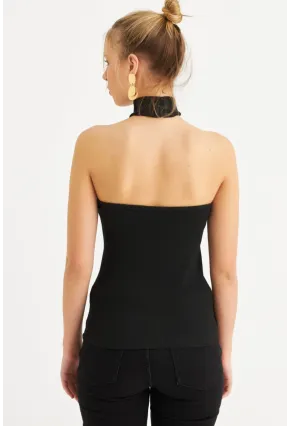 Kadın Siyah Aksesuar Detaylı Kaşkorse Bluz EY3084