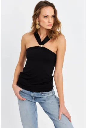 Kadın Siyah Aksesuarlı Bluz EY3068