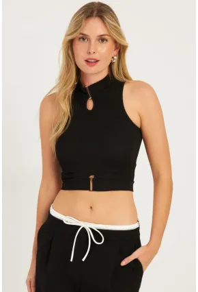 Kadın Siyah Aksesuarlı Crop Bluz CG340