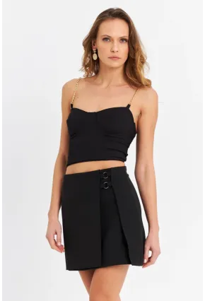 Kadın Siyah Aksesuarlı Mini Etek SE10