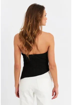 Kadın Siyah Asimetrik Crop Bluz ZH029-90