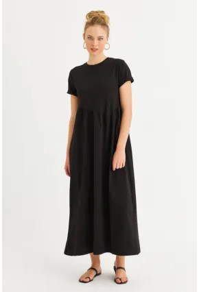 Kadın Siyah Asimetrik Dikişli Maxi Elbise MDMR440