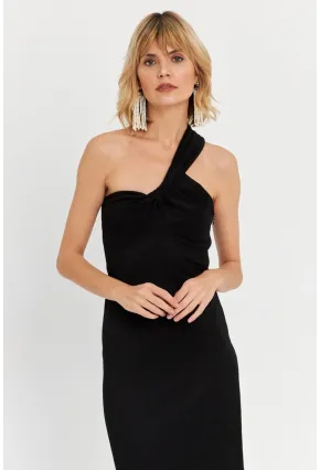 Kadın Siyah Asimetrik Yaka Maxi Elbise NH25455