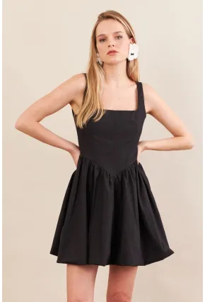 Kadın Siyah Askılı Mini Balon Elbise ERL105