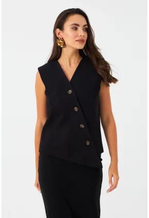 Kadın Siyah Astarlı Asimetrik Yelek RAD50102
