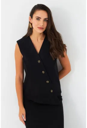 Kadın Siyah Astarlı Asimetrik Yelek RAD50102