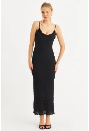 Kadın Siyah Astarlı Dantel Maxi Elbise YEL221662