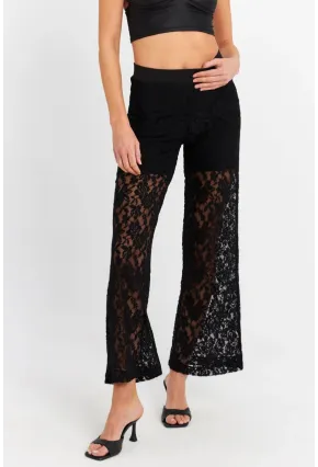 Kadın Siyah Astarlı Dantel Pantolon FLS04