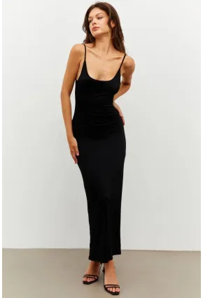 Kadın Siyah Ayarlanabilir Askılı Maxi Elbise MEN2004