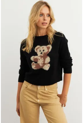 Kadın Siyah Ayıcıklı Kazak KED7429