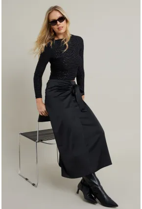 Kadın Siyah Bağlama Detaylı Anvelop Midi Etek CAR1100