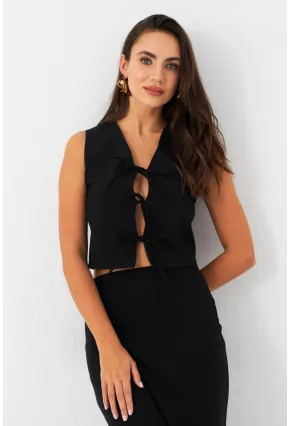 Kadın Siyah Bağlama Detaylı Astarlı Yelek ELA6645