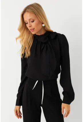 Kadın Siyah Bağlama Detaylı Bluz MAYD20