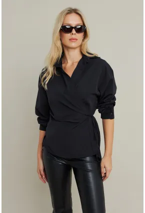 Kadın Siyah Bağlama Detaylı Gömlek ZER418
